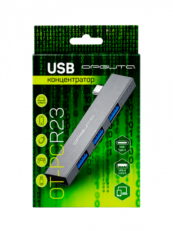 Орбита OT-PCR23 Серый концентратор USB 2.0/3.0 (3*USB)